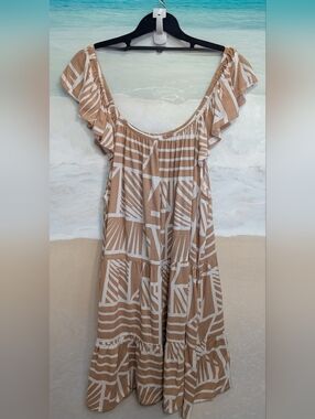 Boho Tiered Midi Dress in Beige & White